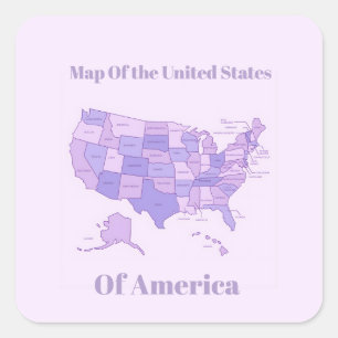 Pegatina Cuadrada Mapa minimalista de Estados Unidos Arte Rosa Púrpu