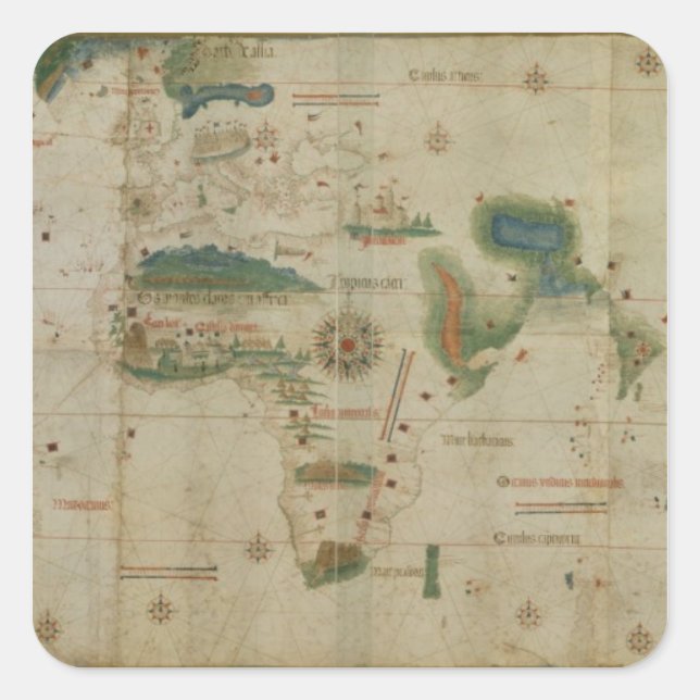 Pegatina Cuadrada Mapa mundial (Anverso)