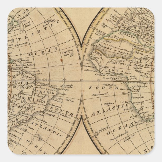 Pegatina Cuadrada Mapa mundial 3 (Anverso)