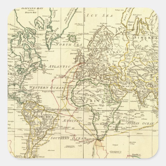 Pegatina Cuadrada Mapa mundial 5 (Anverso)