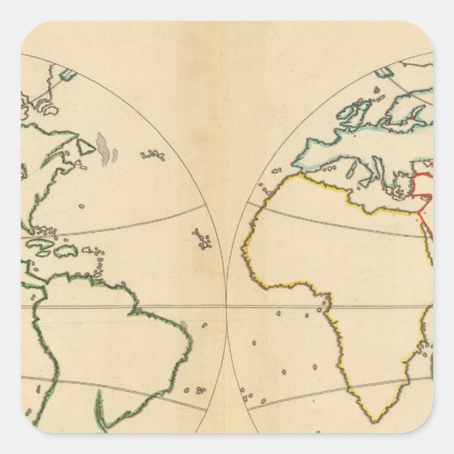 Pegatina Cuadrada Mapa mundial con 5 zonas (Anverso)