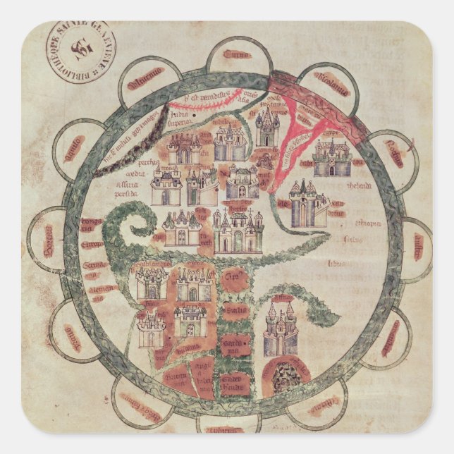 Pegatina Cuadrada Mapa mundial con Jerusalén en el centro (Anverso)