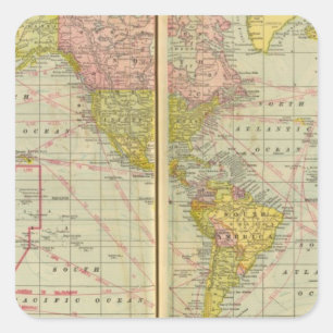 Pegatina Cuadrada Mapa mundial con rutas marítimas