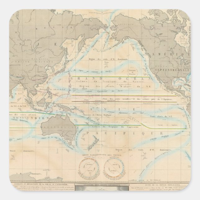 Pegatina Cuadrada Mapa mundial del clima (Anverso)