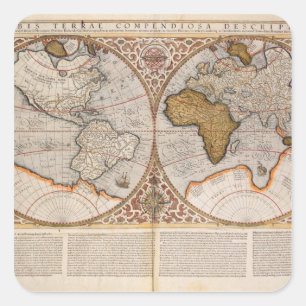 Pegatina Cuadrada Mapa Mundial del Hemisferio Doble, 1587