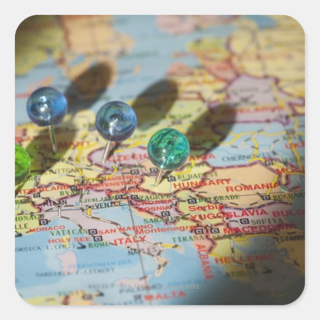 Pegatina Cuadrada Mapa Mundial, Europa (Anverso)