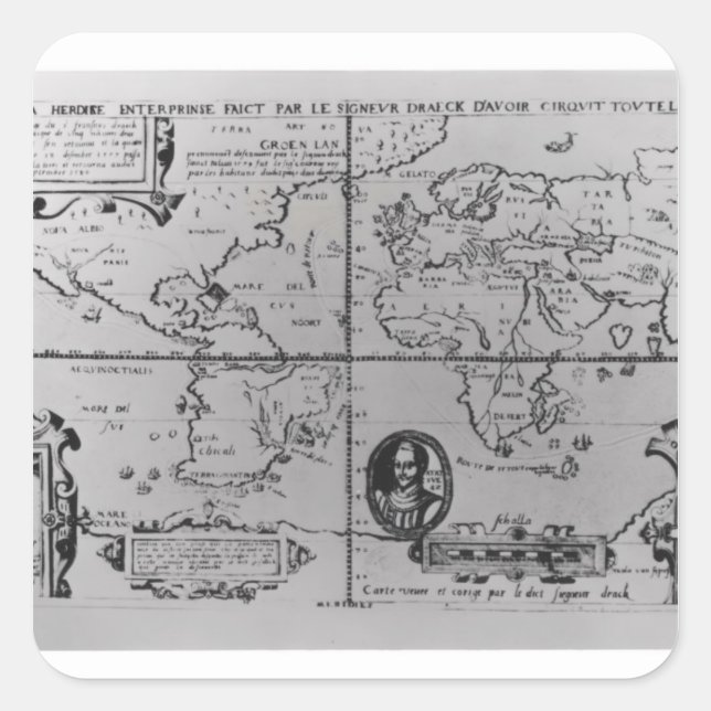 Pegatina Cuadrada Mapa mundial que detalla las expediciones (Anverso)