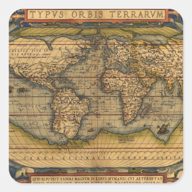 Pegatina Cuadrada Mapa Mundial Viaje Antiguo Ortelius Europa (Anverso)