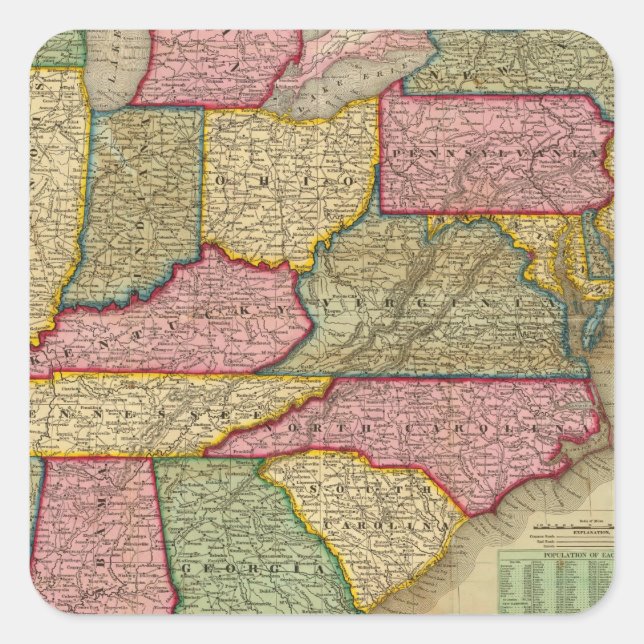 Pegatina Cuadrada Mapa nacional de la República Americana de Mitchel (Anverso)