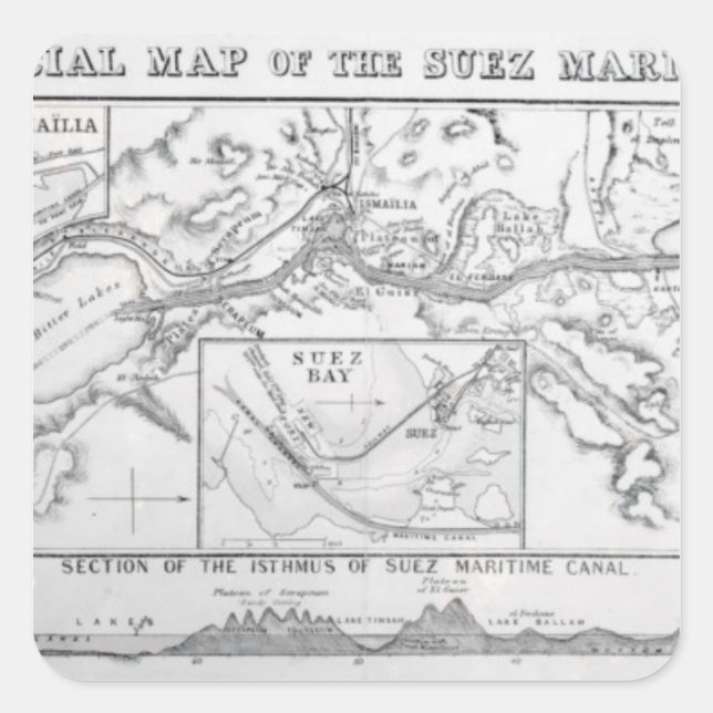 Pegatina Cuadrada Mapa oficial de Wyld del Canal Marítimo de Suez (Anverso)