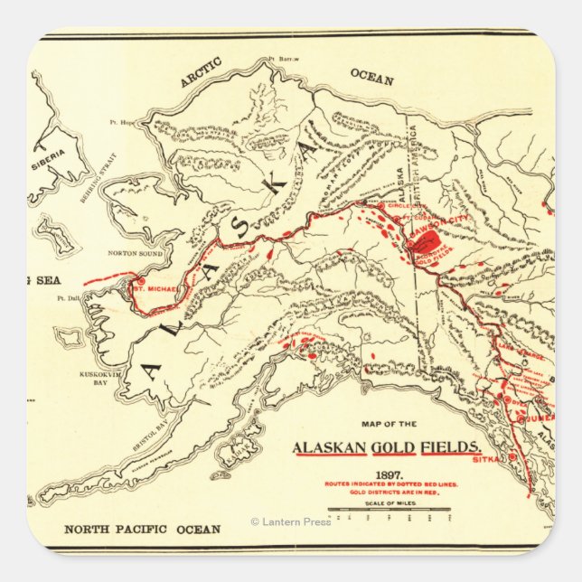 Pegatina Cuadrada Mapa Panorámico de Alaska (Anverso)