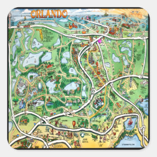 Pegatina Cuadrada Mapa Personalizado de Orlando Florida