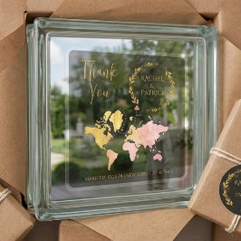 Pegatina Cuadrada Mapa Personalizado de Viaje de Amor Boda
