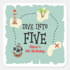 Pegatina Cuadrada Mapa pirata inmersa en cinco años