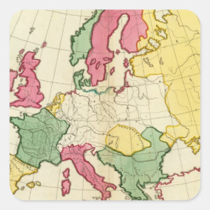 Pegatina Cuadrada Mapa plano de Europa