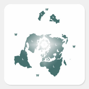 Pegatina Cuadrada Mapa plano de la tierra, mapa equidistante