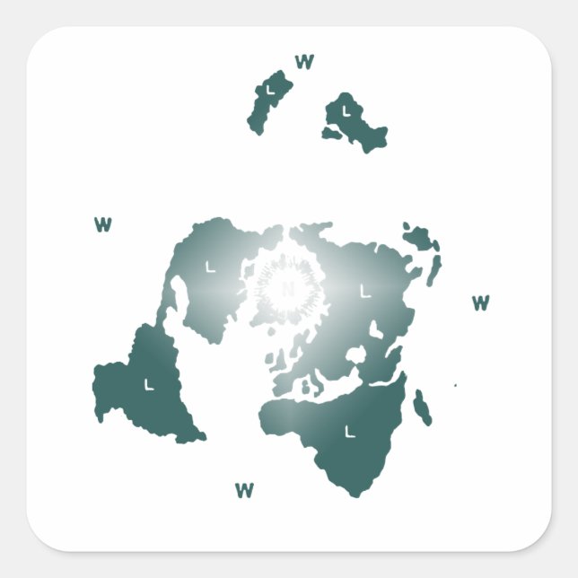 Pegatina Cuadrada Mapa plano de la Tierra, mapa equivalente azimutal (Anverso)