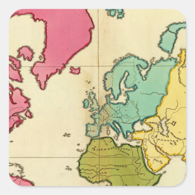 Pegatina Cuadrada Mapa plano mundial (Anverso)