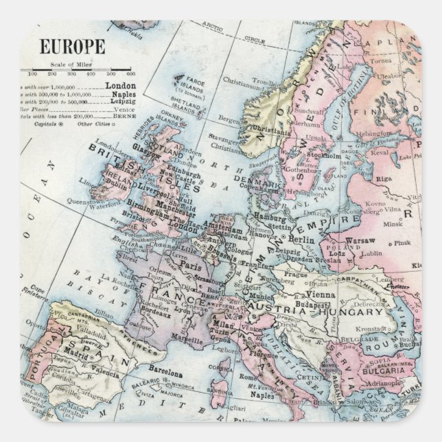 Pegatina Cuadrada Mapa político de Europa (1916) (Anverso)