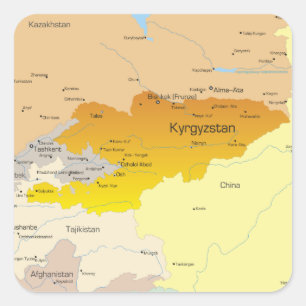 Pegatina Cuadrada Mapa político de Kirguistán y Asia Central