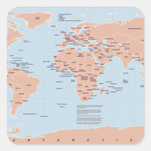 Pegatina Cuadrada Mapa político del mundo