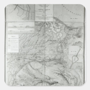 Pegatina Cuadrada Mapa preparatorio del Canal de Suez, 1855