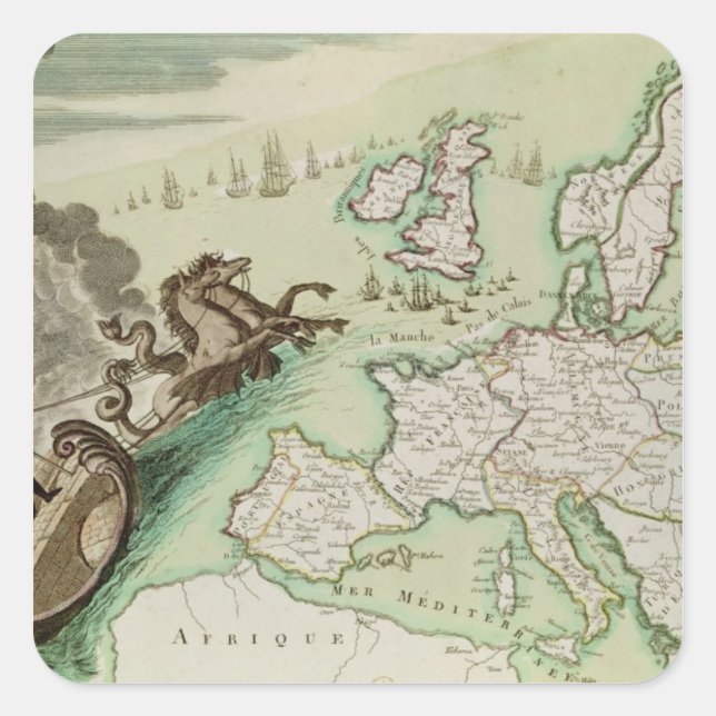 Pegatina Cuadrada Mapa que ilustra el ataque naval a Inglaterra (Anverso)