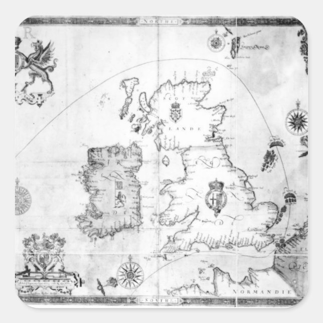 Pegatina Cuadrada Mapa que muestra la ruta de la flota Armada (Anverso)