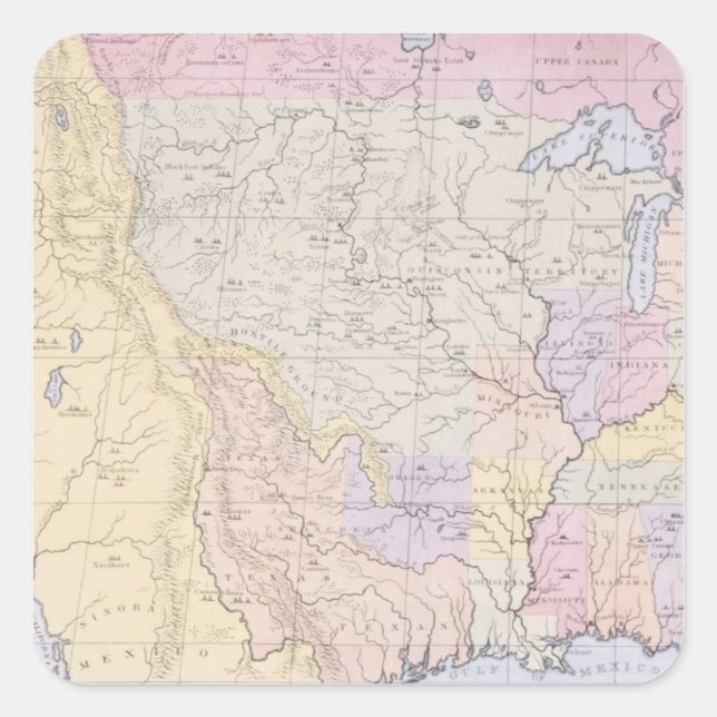 Pegatina Cuadrada Mapa que muestra las localidades de las tribus ind (Anverso)
