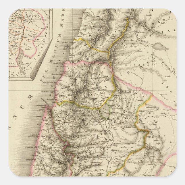 Pegatina Cuadrada Mapa religioso del atlas de Oriente Medio (Anverso)
