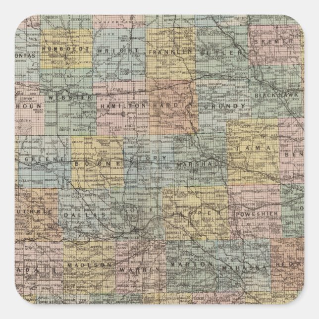 Pegatina Cuadrada Mapa seccional de Iowa (Anverso)