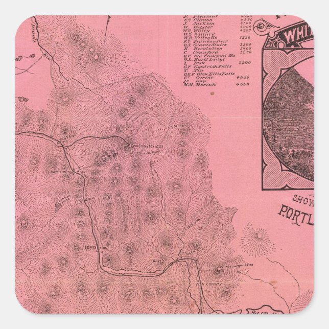 Pegatina Cuadrada Mapa superior de las Montañas Blancas (Anverso)