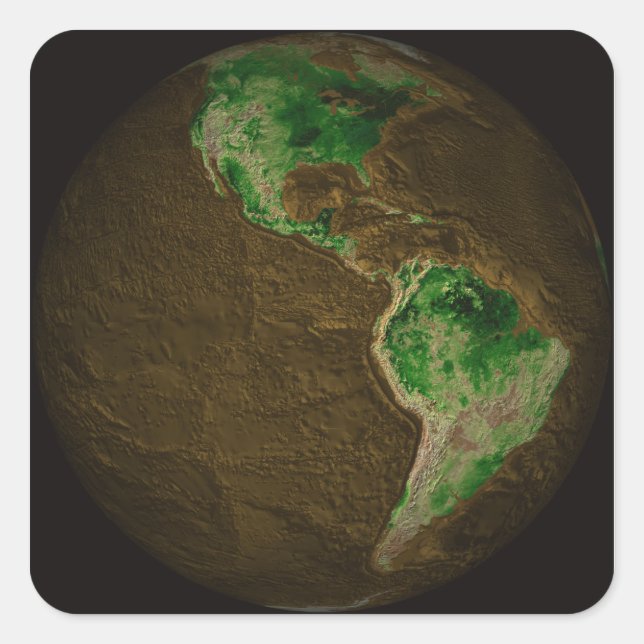 Pegatina Cuadrada Mapa topográfico de la Tierra (Anverso)