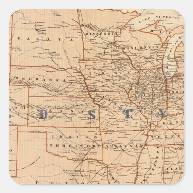 Pegatina Cuadrada Mapa Topográfico de los Estados Unidos (Anverso)