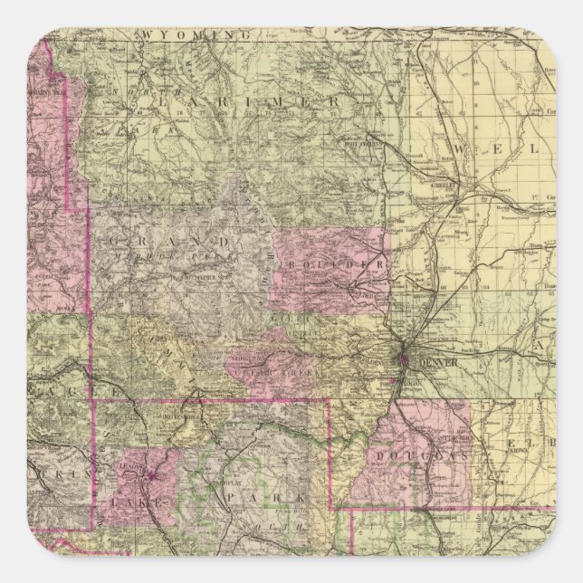 Pegatina Cuadrada Mapa topográfico de Nell en Colorado (Anverso)