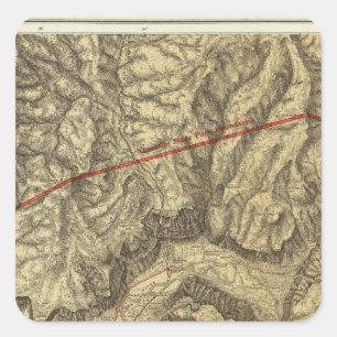 Pegatina Cuadrada Mapa Topográfico del Valle de Yosemite