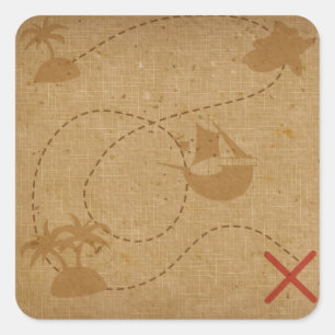 Pegatina Cuadrada Mapa único del tesoro pirata original