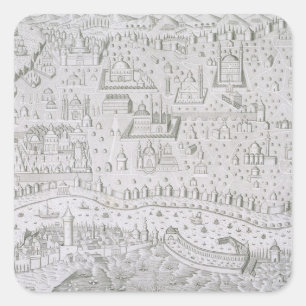 Pegatina Cuadrada Mapa urbano de Constantinopla, Turquía, c.1650 (en