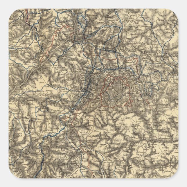 Pegatina Cuadrada Mapa V que ilustra las operaciones militares (Anverso)