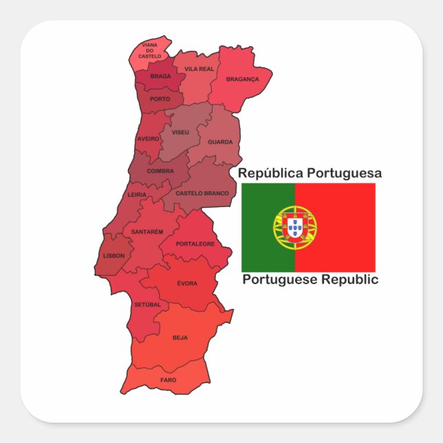 Pegatina Cuadrada Mapa y bandera de Portugal (Anverso)