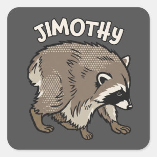 Pegatina Cuadrada Mapache de Jimothy con estilo de cómic Animal