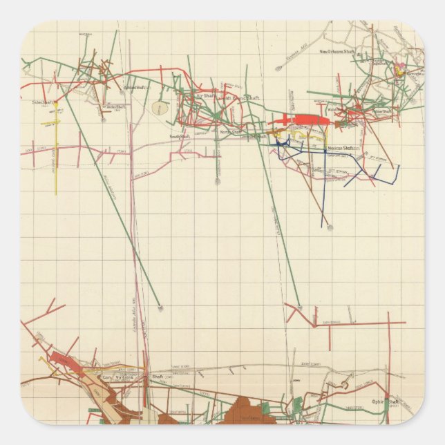Pegatina Cuadrada Mapas de minas Comstock Número III (Anverso)