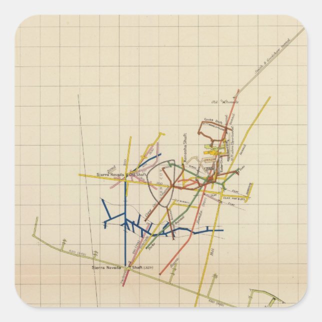 Pegatina Cuadrada Mapas de minas de Comstock Número II (Anverso)