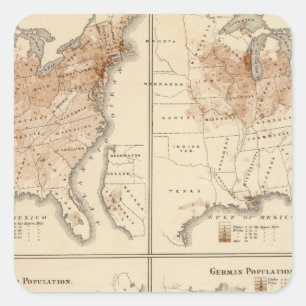 Pegatina Cuadrada Mapas del censo de Estados Unidos, 1870