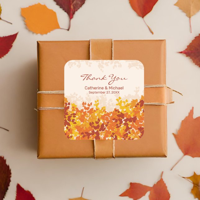 Pegatina Cuadrada Maple Leaves Naranja Terracotta Otoño Gracias (Subido por el creador)