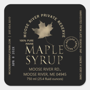 Pegatina Cuadrada MAPLE SYRUP Reserva Privada Gold Leaf Harvest Fech