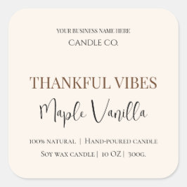 Pegatina Cuadrada Maple Vanilla | Elegant Fall Soy Candle Label