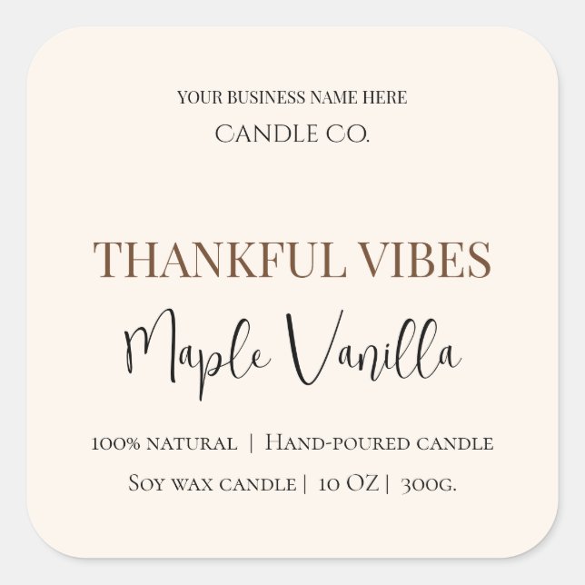 Pegatina Cuadrada Maple Vanilla | Elegant Fall Soy Candle Label (Anverso)