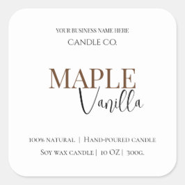 Pegatina Cuadrada Maple Vanilla | Elegant Fall Soy Candle Label