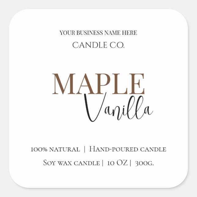 Pegatina Cuadrada Maple Vanilla | Elegant Fall Soy Candle Label (Anverso)